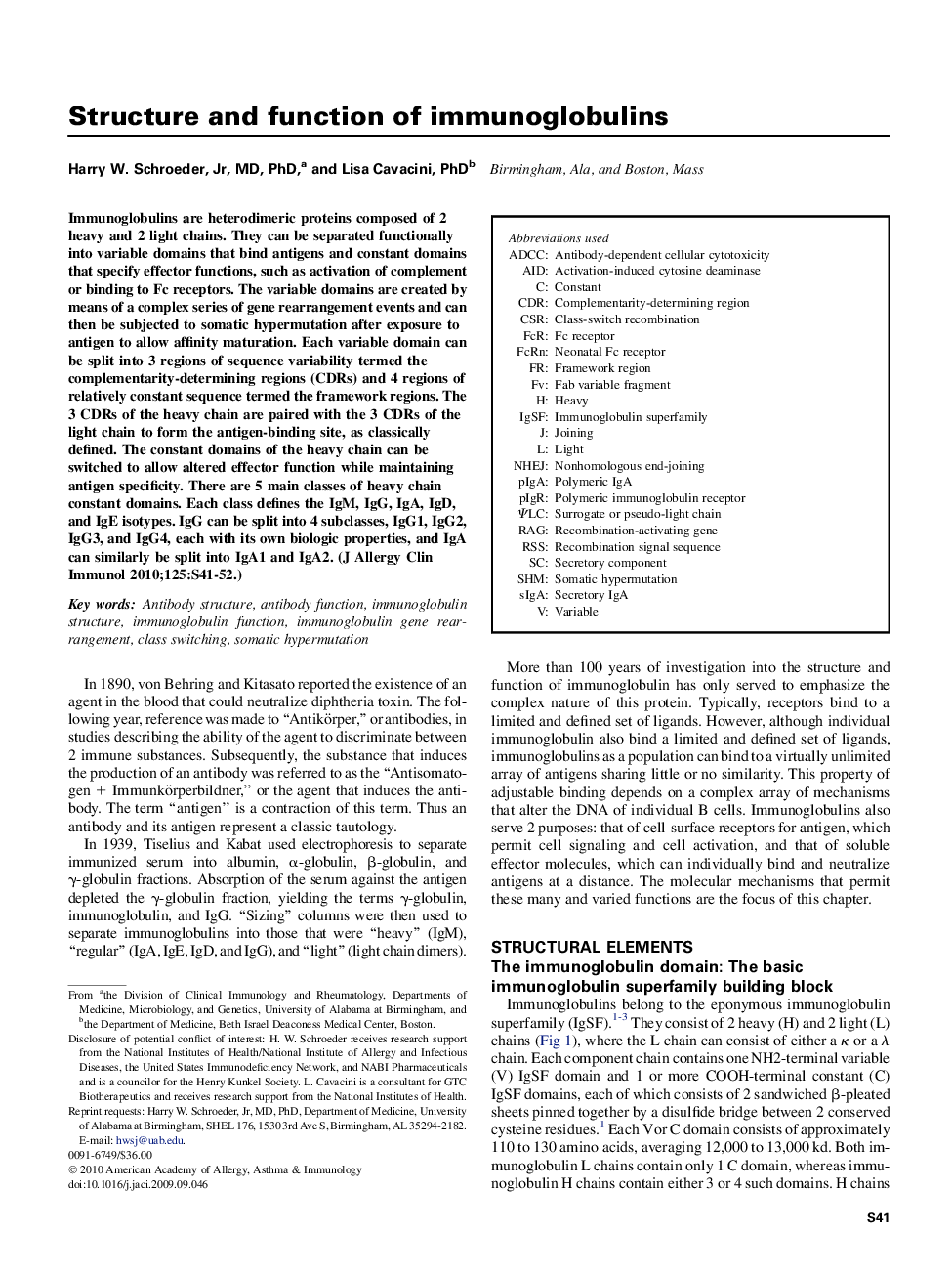 Structure and function of immunoglobulins 