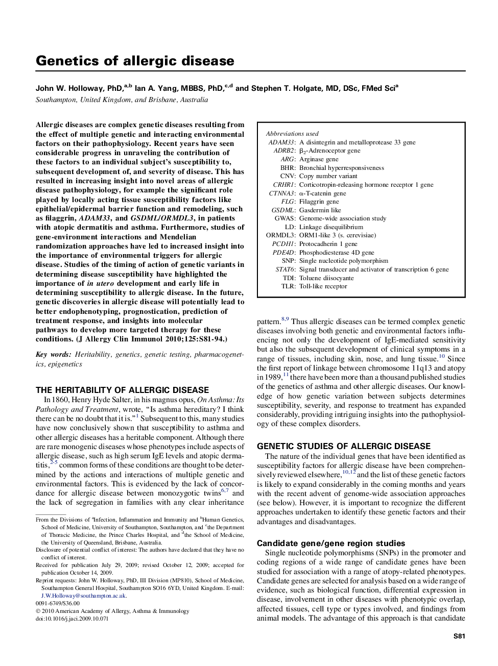 Genetics of allergic disease 