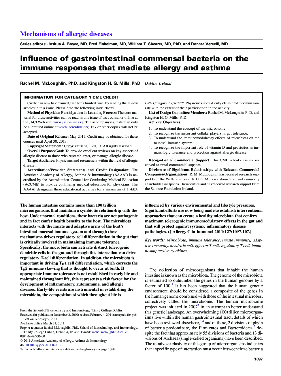 Influence of gastrointestinal commensal bacteria on the immune responses that mediate allergy and asthma 