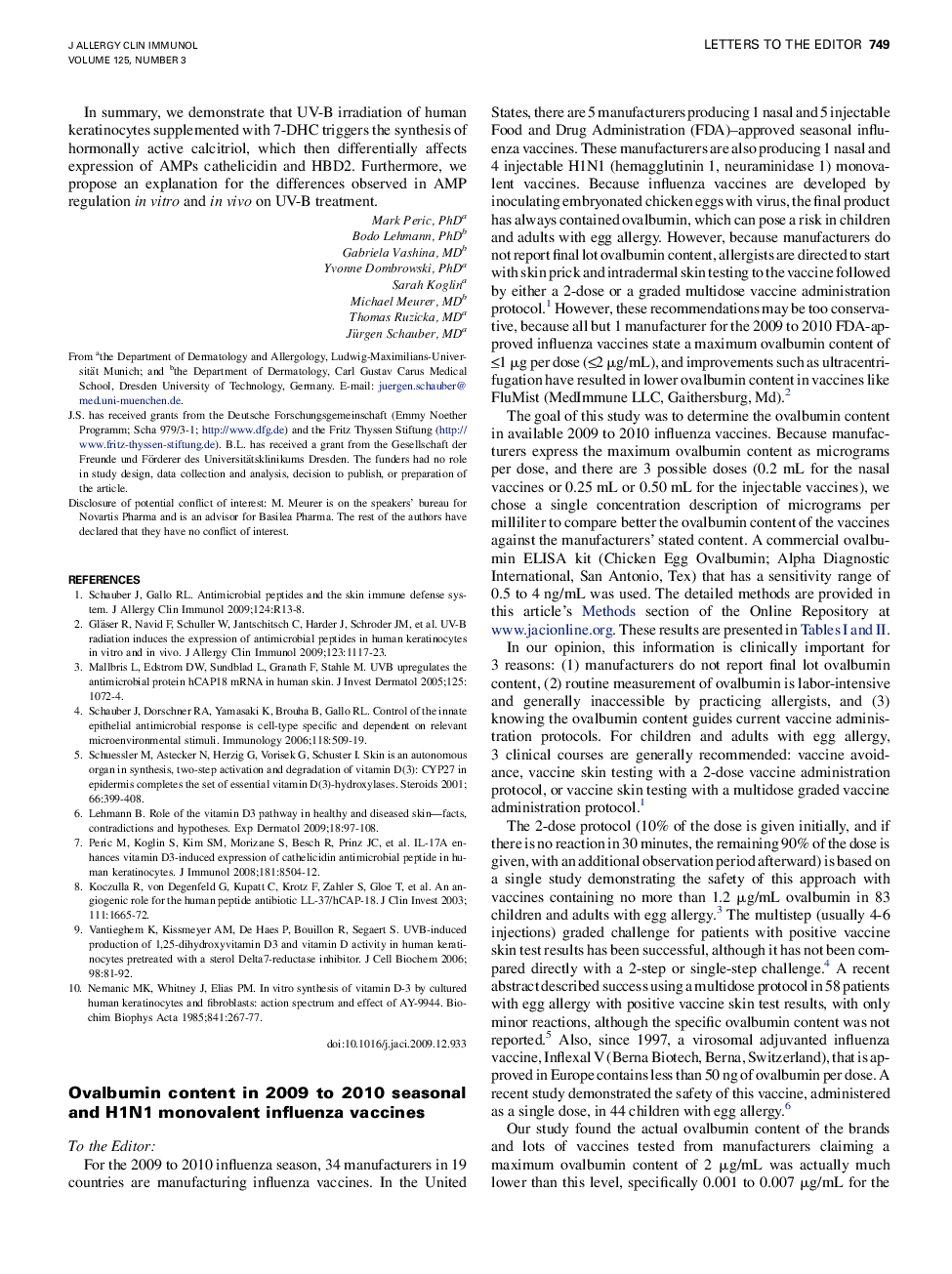 Ovalbumin content in 2009 to 2010 seasonal and H1N1 monovalent influenza vaccines
