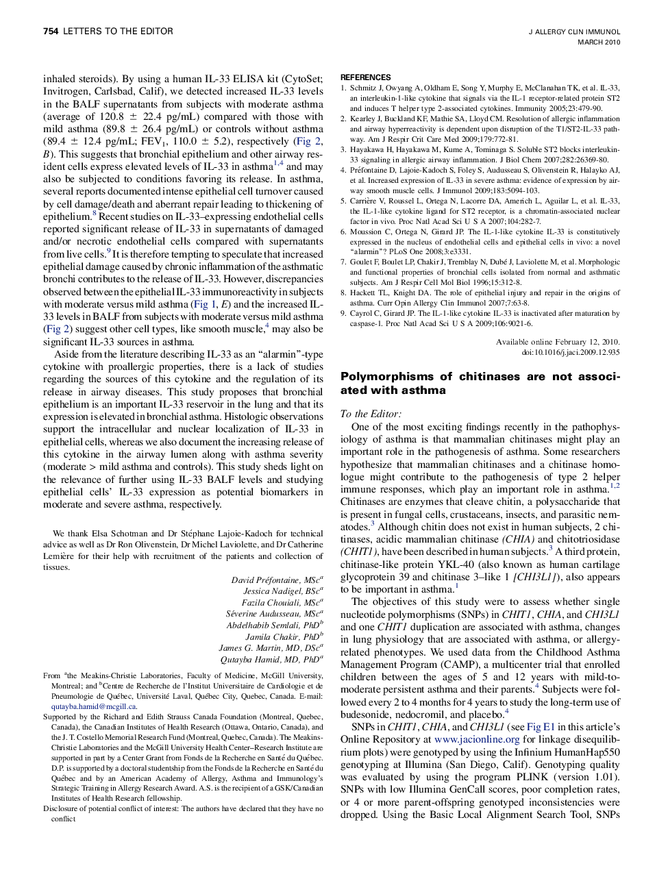 Polymorphisms of chitinases are not associated with asthma