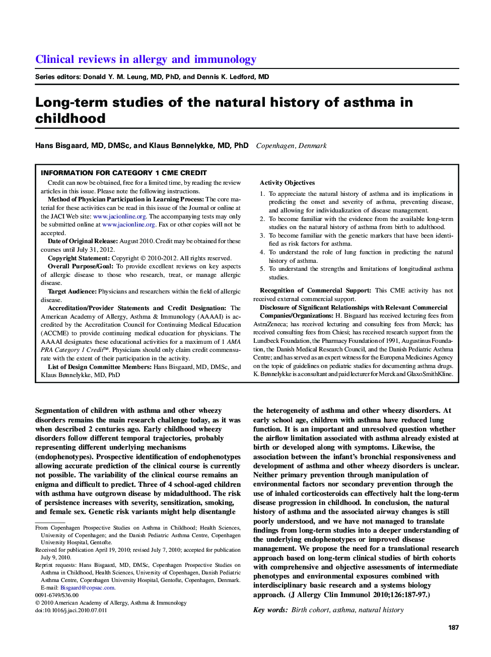 Long-term studies of the natural history of asthma in childhood 