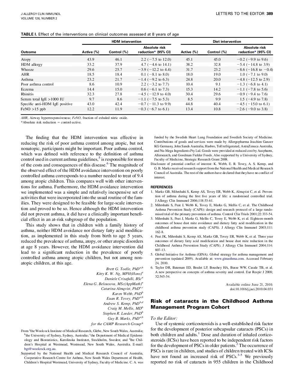 Risk of cataracts in the Childhood Asthma Management Program Cohort