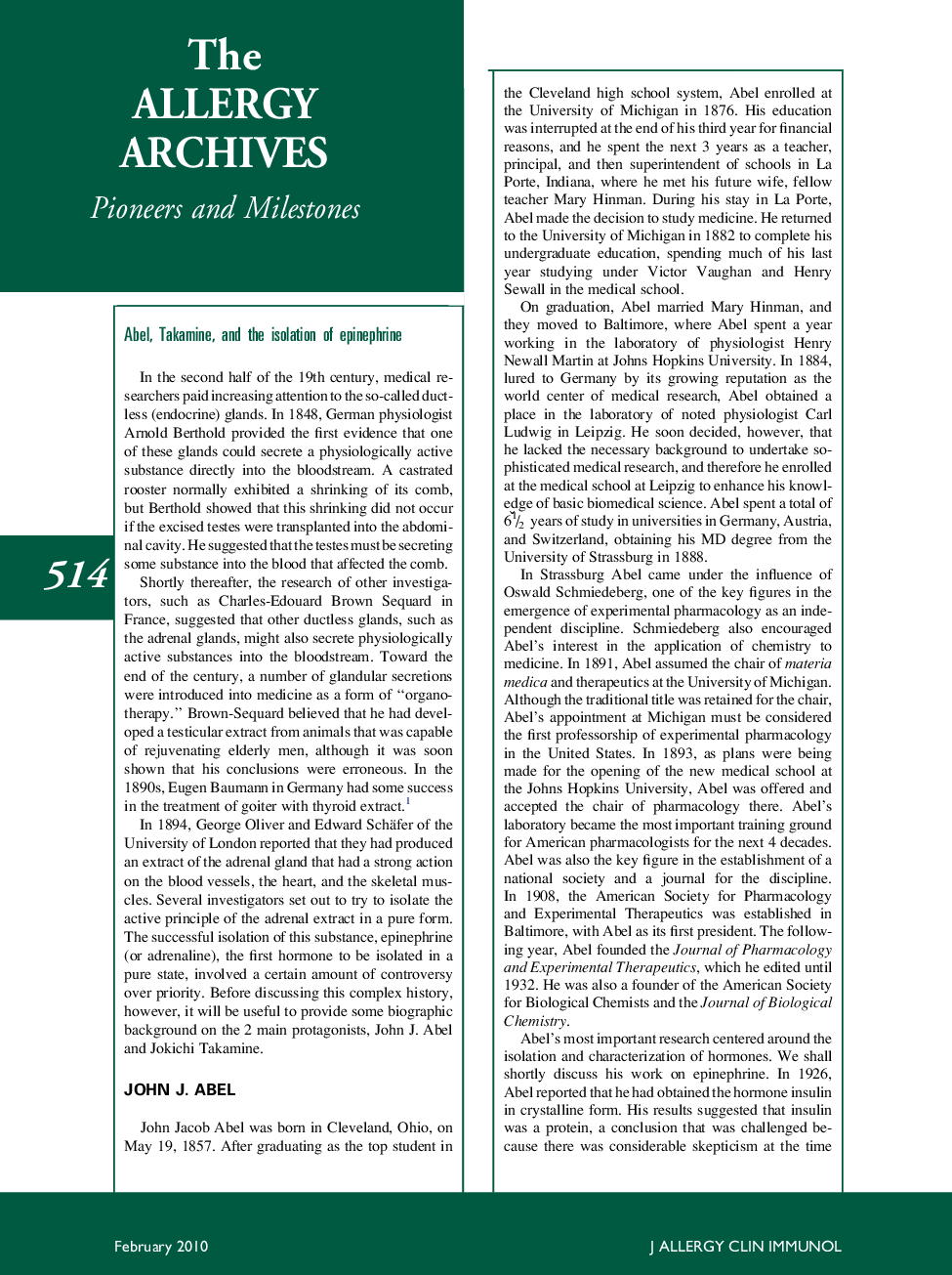 Abel, Takamine, and the isolation of epinephrine