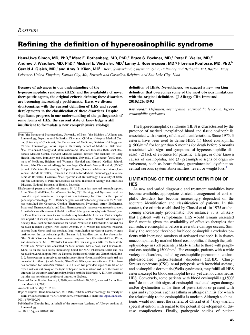 Refining the definition of hypereosinophilic syndrome 