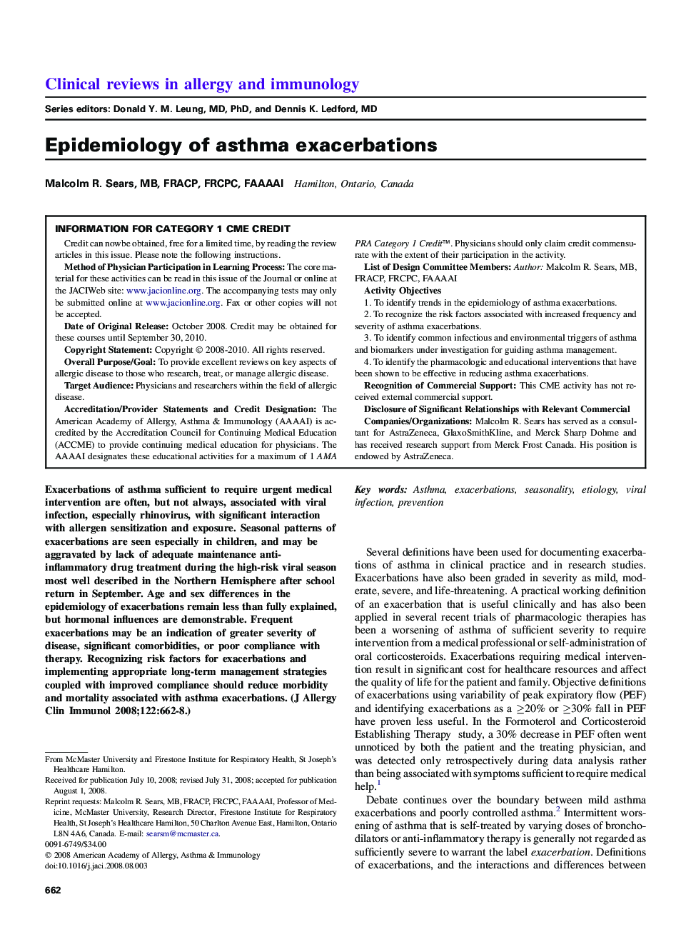 Epidemiology of asthma exacerbations 