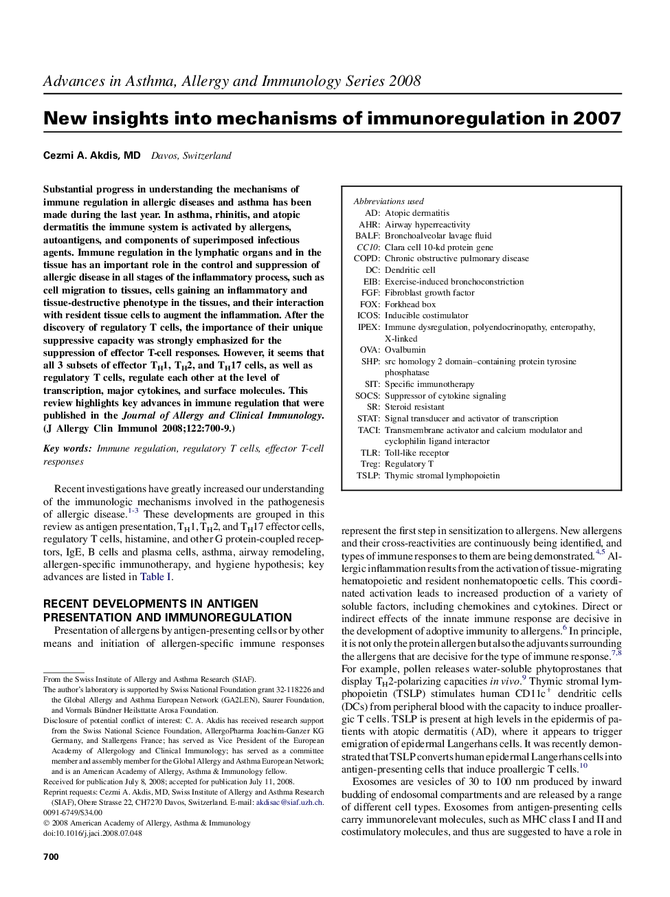 New insights into mechanisms of immunoregulation in 2007 