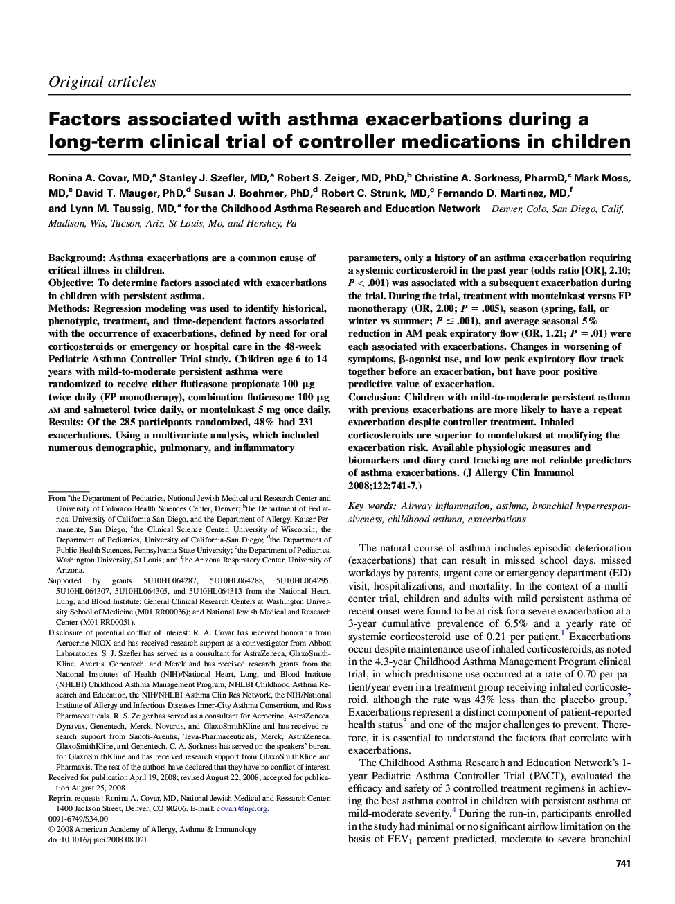 Factors associated with asthma exacerbations during a long-term clinical trial of controller medications in children