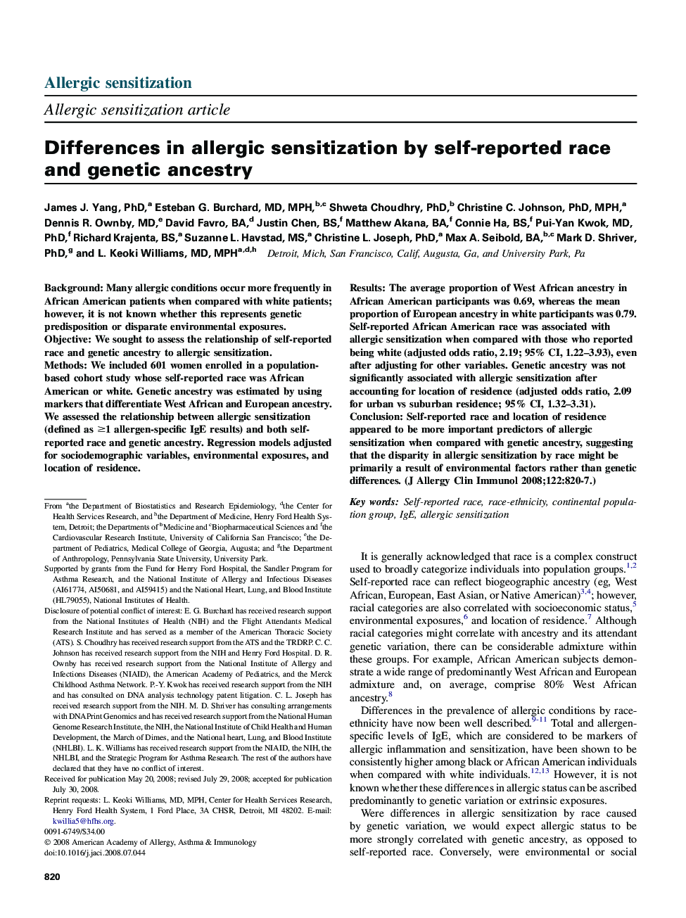 Differences in allergic sensitization by self-reported race and genetic ancestry