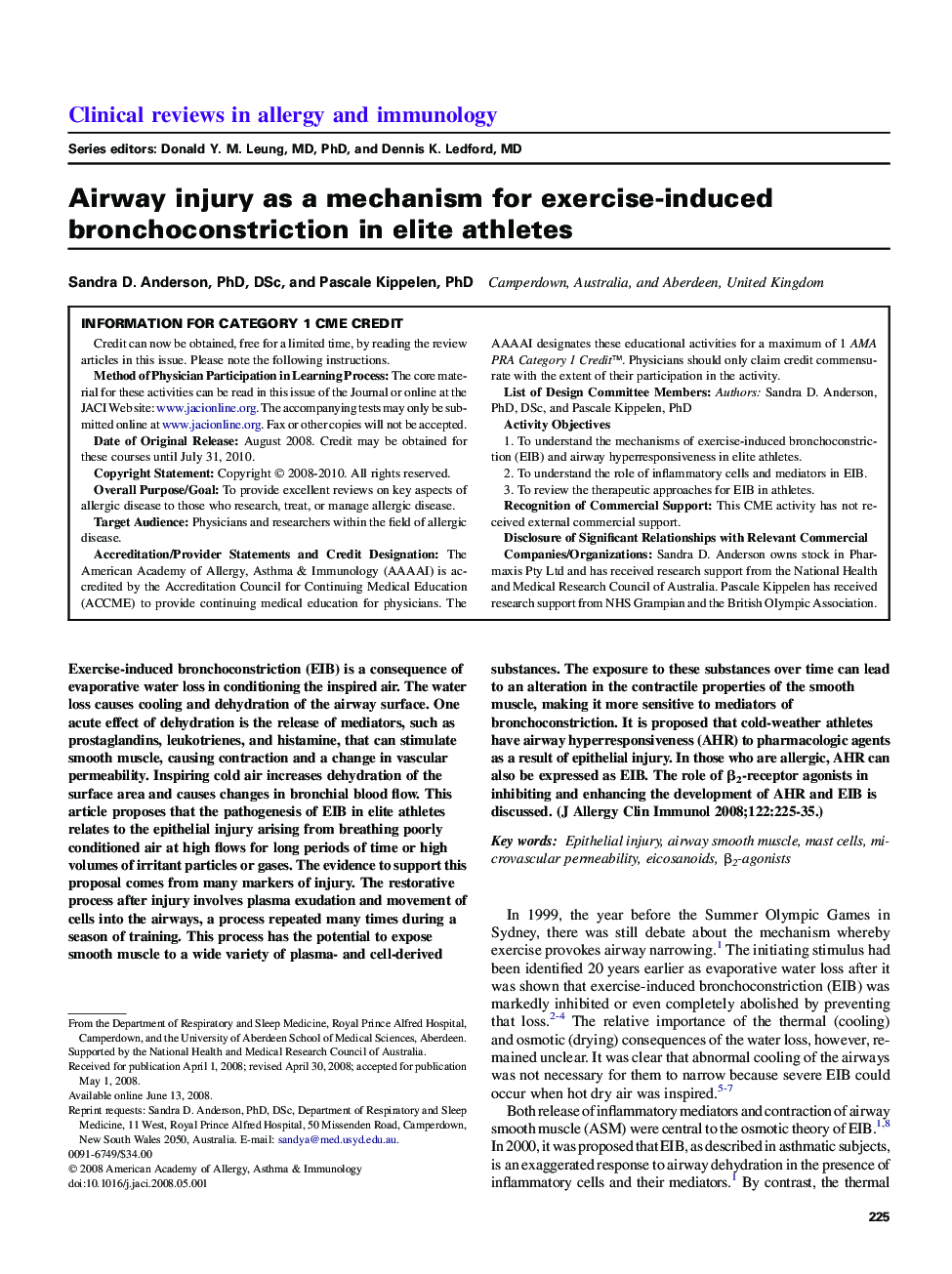 Airway injury as a mechanism for exercise-induced bronchoconstriction in elite athletes 