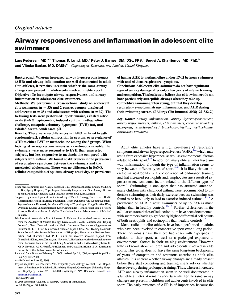 Airway responsiveness and inflammation in adolescent elite swimmers