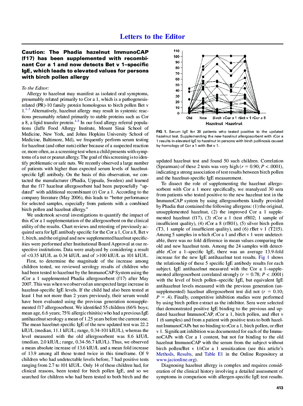 Caution: The Phadia hazelnut ImmunoCAP (f17) has been supplemented with recombinant Cor a 1 and now detects Bet v 1-specific IgE, which leads to elevated values for persons with birch pollen allergy
