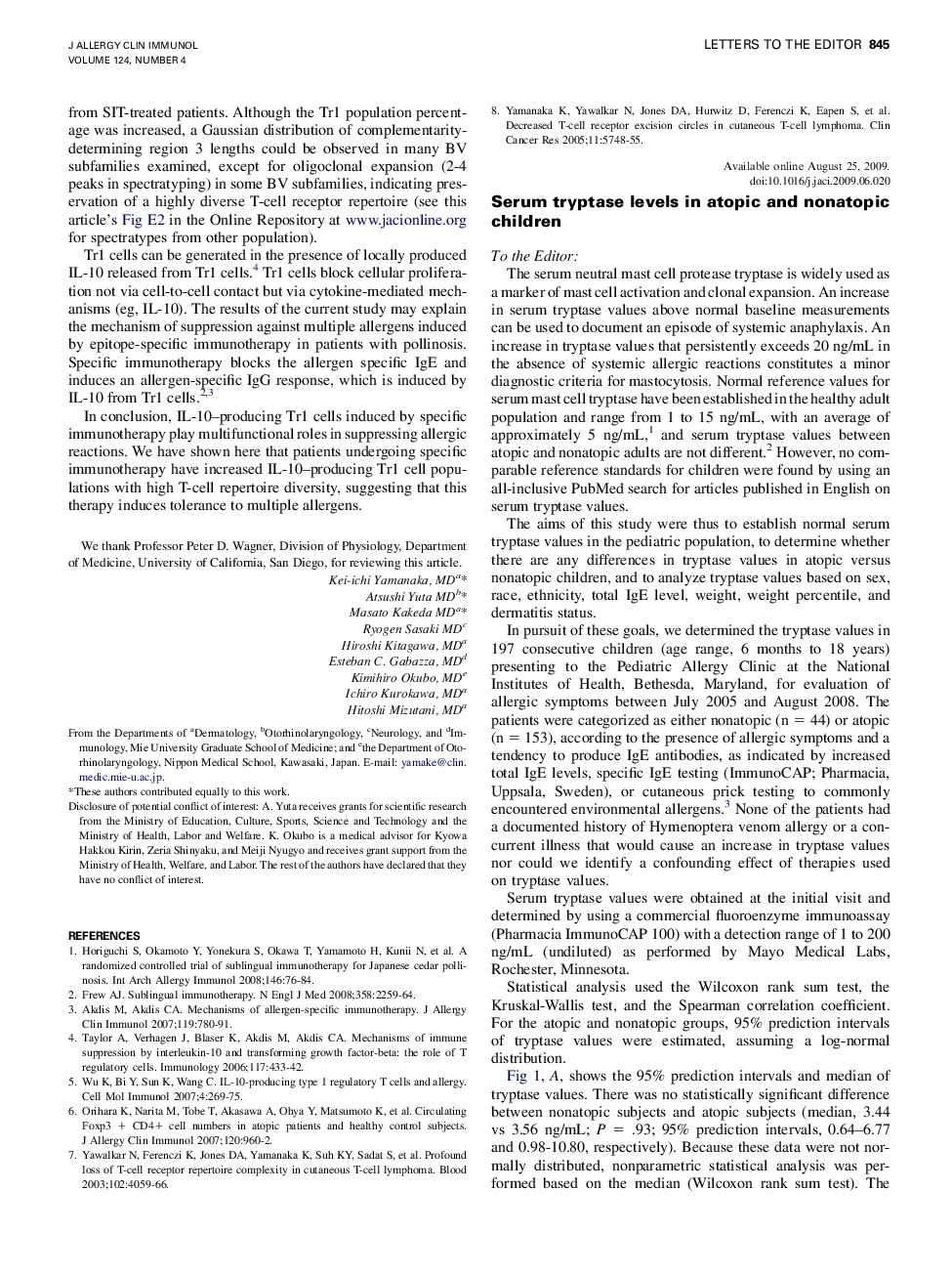 Serum tryptase levels in atopic and nonatopic children