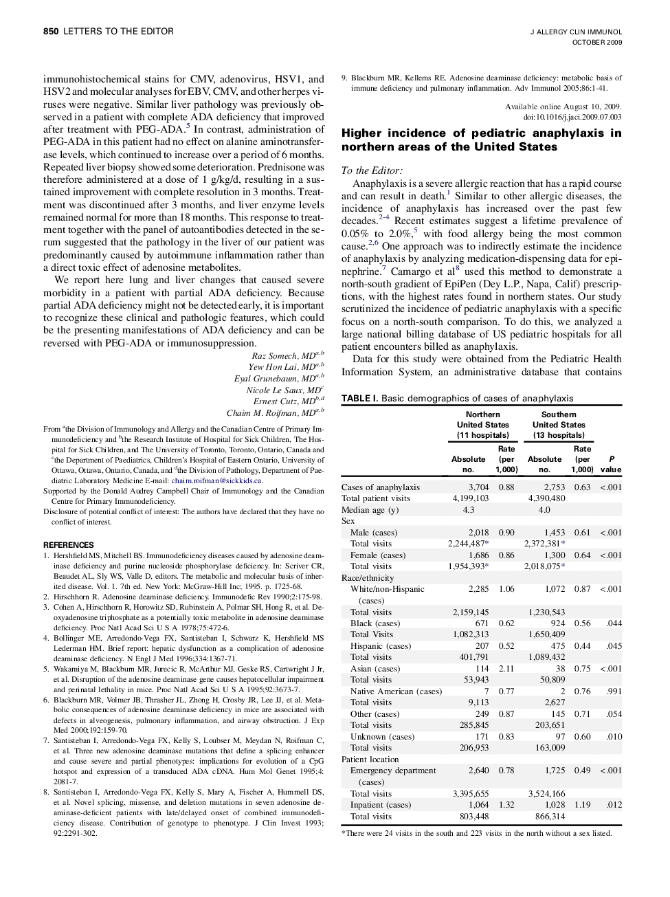 Higher incidence of pediatric anaphylaxis in northern areas of the United States