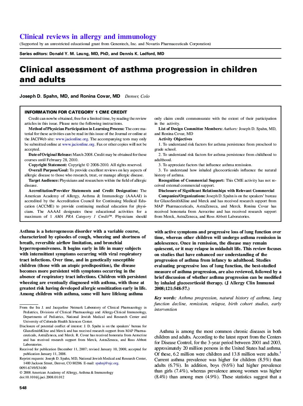 Clinical assessment of asthma progression in children and adults 