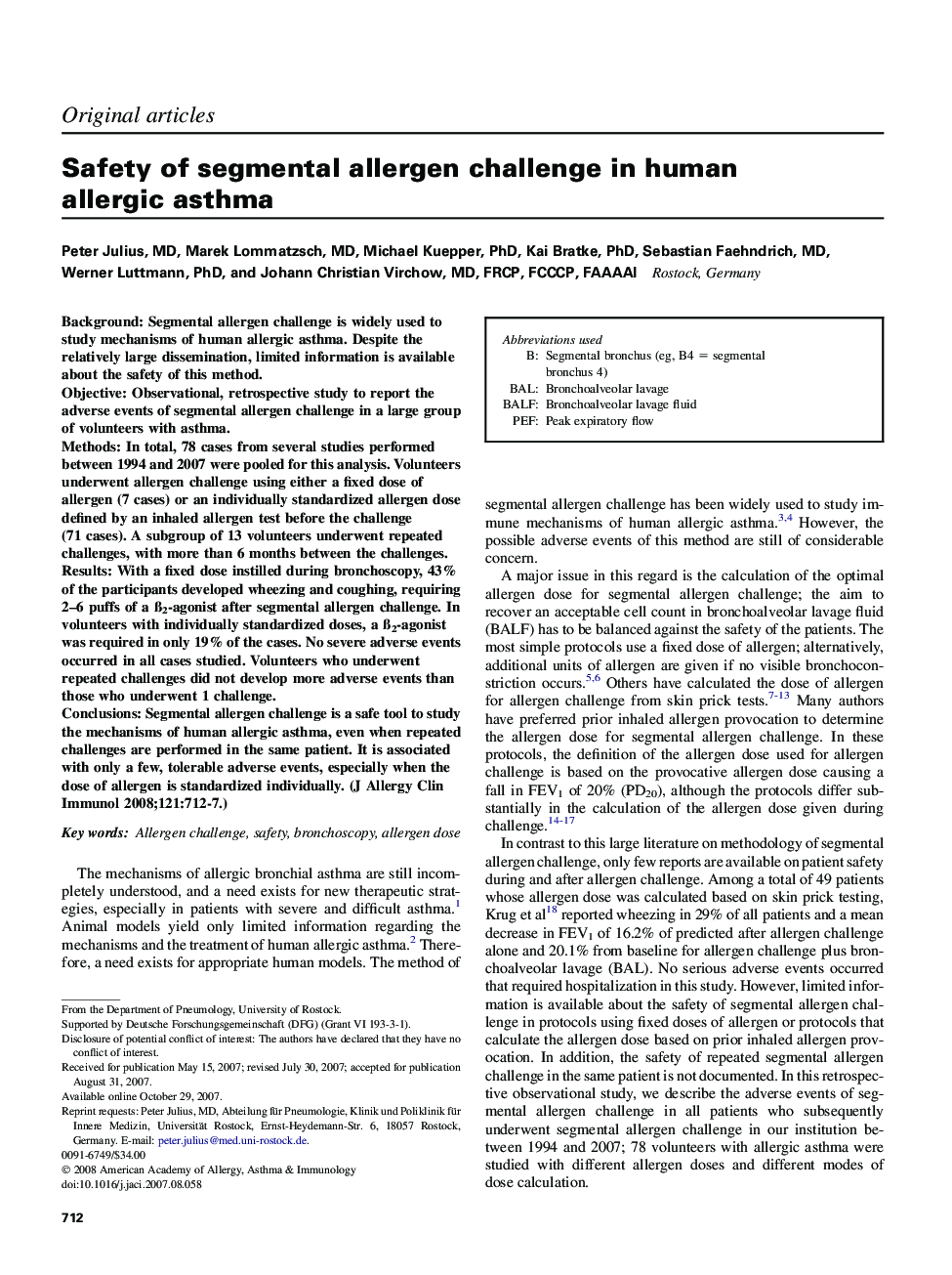Safety of segmental allergen challenge in human allergic asthma 
