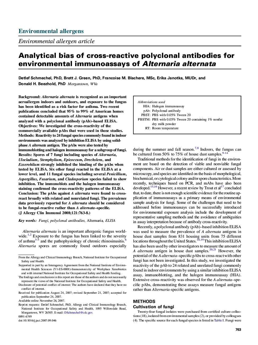 Analytical bias of cross-reactive polyclonal antibodies for environmental immunoassays of Alternaria alternata 