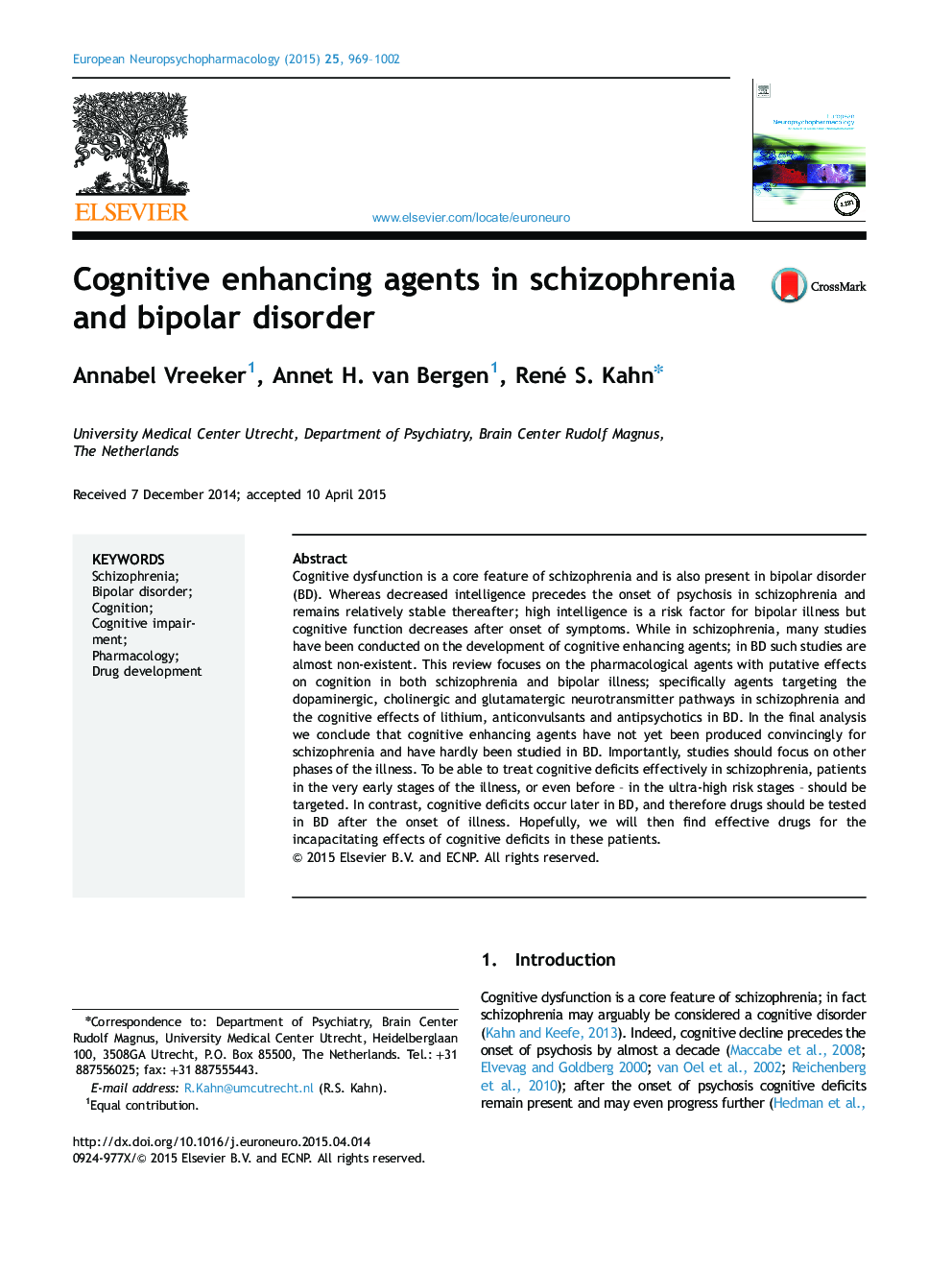 Cognitive enhancing agents in schizophrenia and bipolar disorder