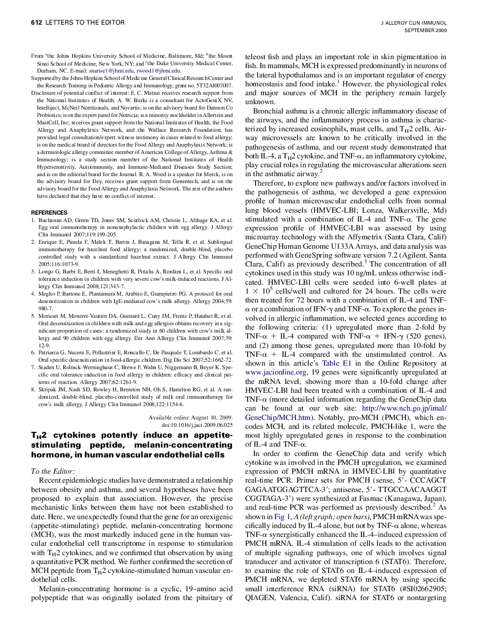 TH2 cytokines potently induce an appetite-stimulating peptide, melanin-concentrating hormone, in human vascular endothelial cells