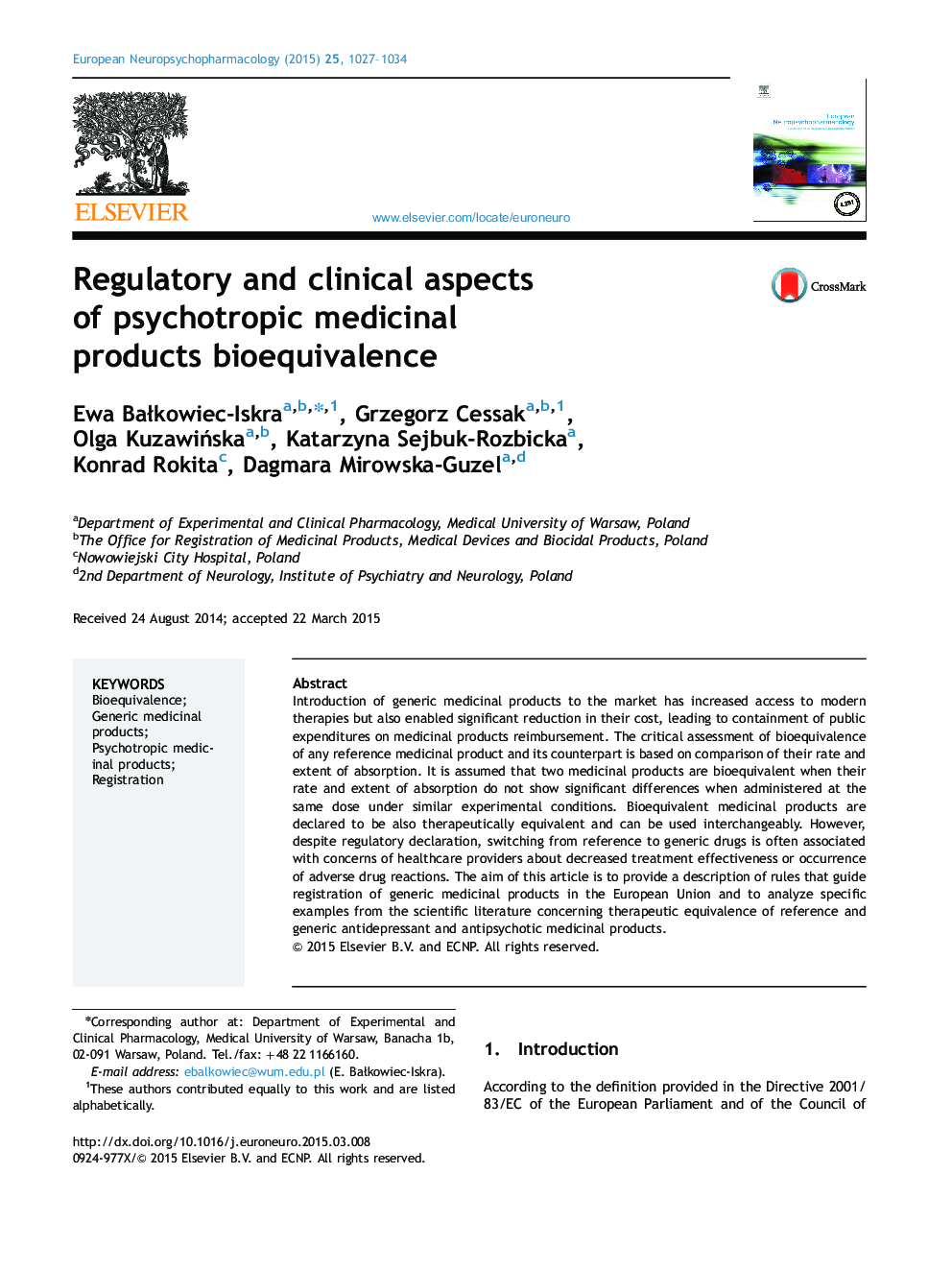 Regulatory and clinical aspects of psychotropic medicinal products bioequivalence