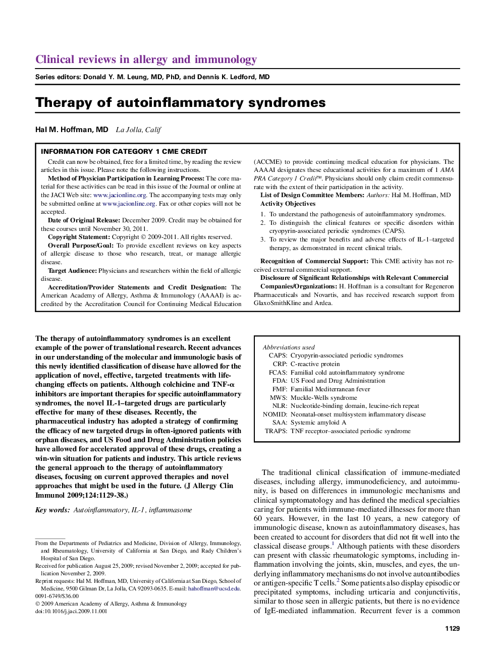 Therapy of autoinflammatory syndromes 