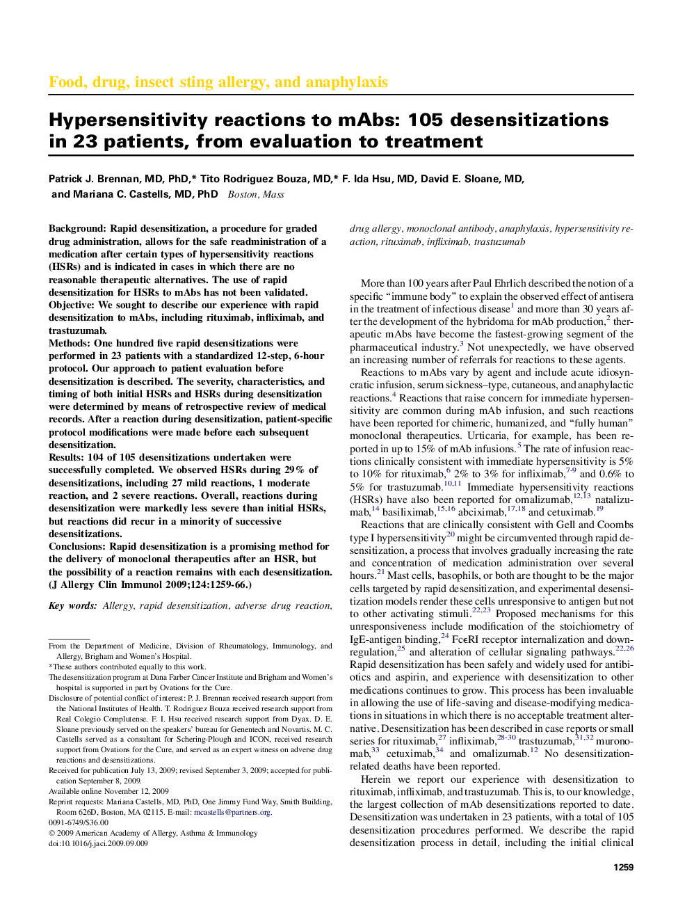 Hypersensitivity reactions to mAbs: 105 desensitizations in 23 patients, from evaluation to treatment 