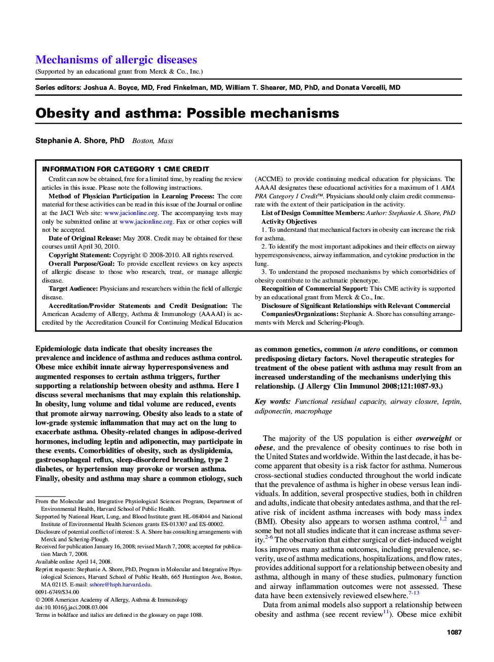 Obesity and asthma: Possible mechanisms 