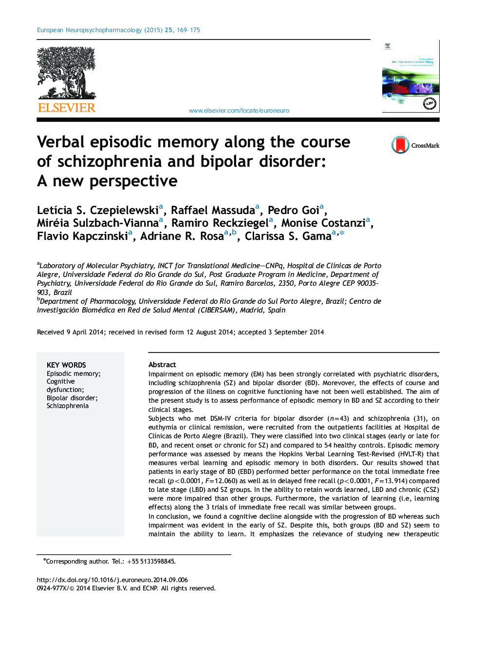 Verbal episodic memory along the course of schizophrenia and bipolar disorder: A new perspective