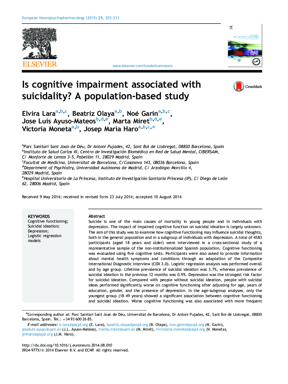 Is cognitive impairment associated with suicidality? A population-based study