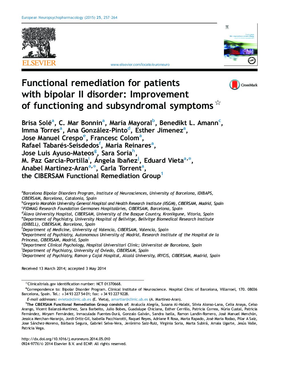 Functional remediation for patients with bipolar II disorder: Improvement of functioning and subsyndromal symptoms 