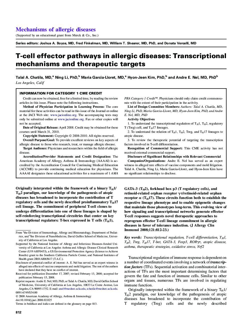 T-cell effector pathways in allergic diseases: Transcriptional mechanisms and therapeutic targets 