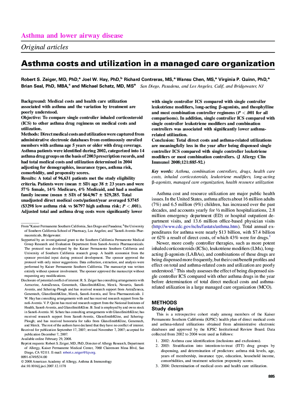 Asthma costs and utilization in a managed care organization
