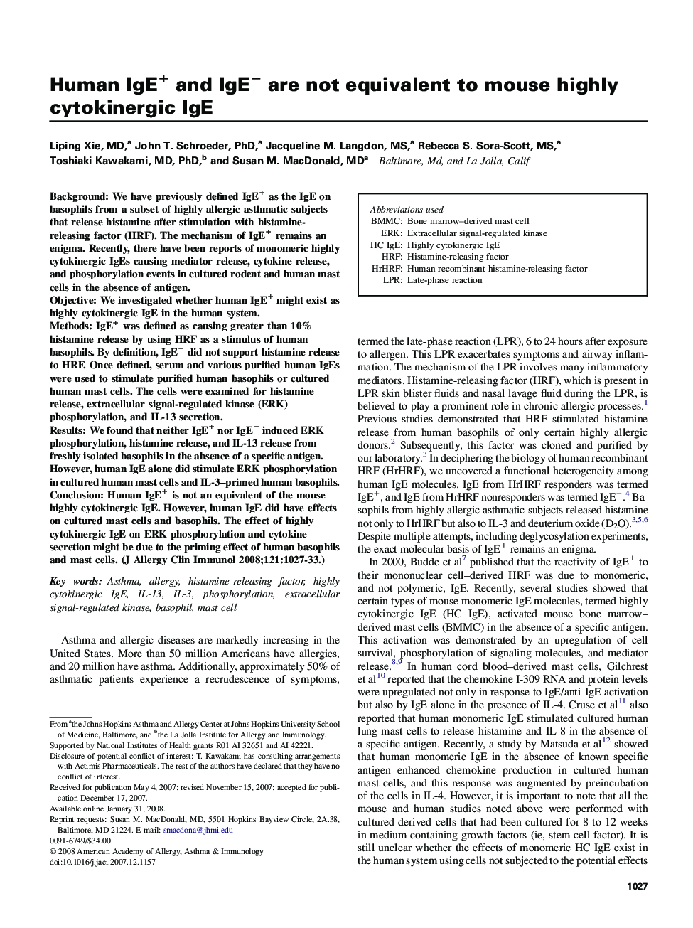 Human IgE+ and IgE− are not equivalent to mouse highly cytokinergic IgE 