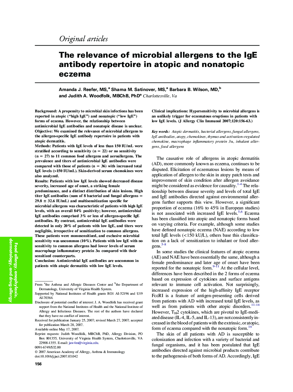 The relevance of microbial allergens to the IgE antibody repertoire in atopic and nonatopic eczema 