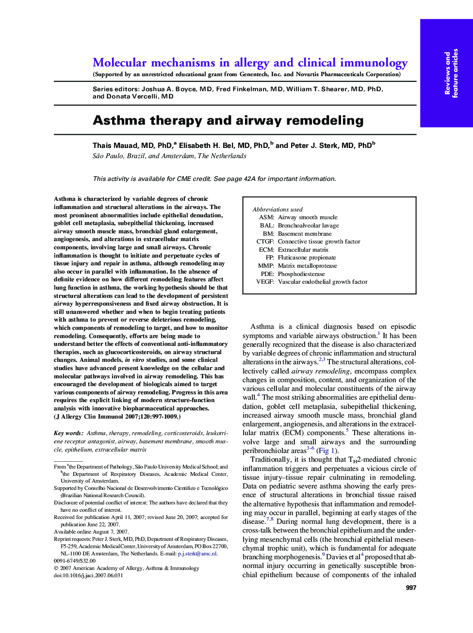 Asthma therapy and airway remodeling 