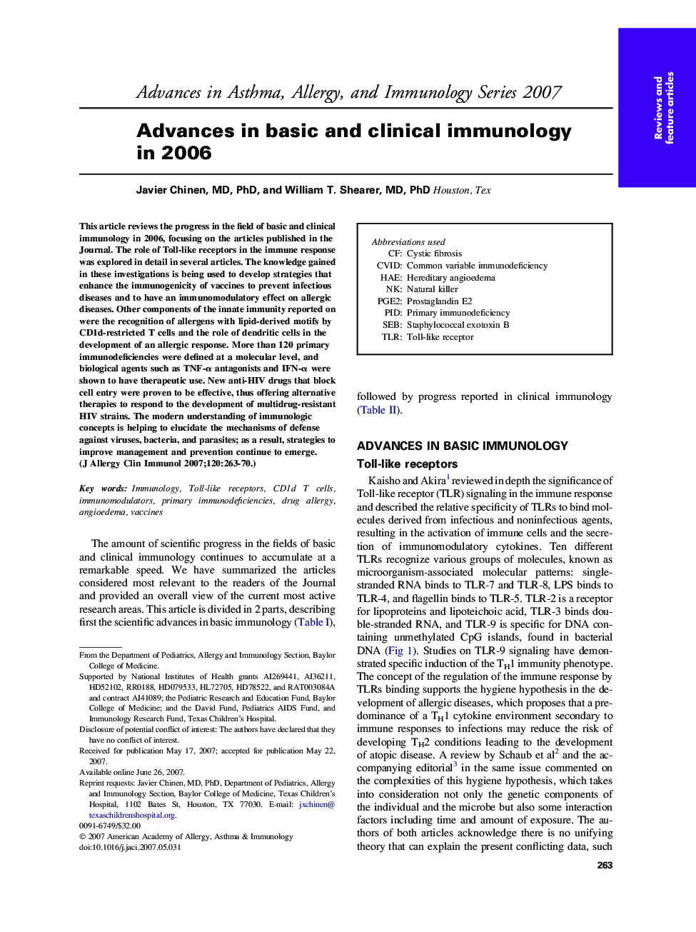 Advances in basic and clinical immunology in 2006 