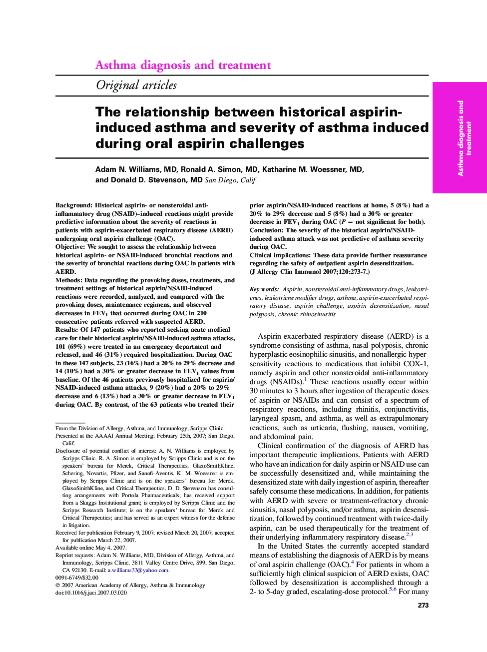 The relationship between historical aspirin-induced asthma and severity of asthma induced during oral aspirin challenges 