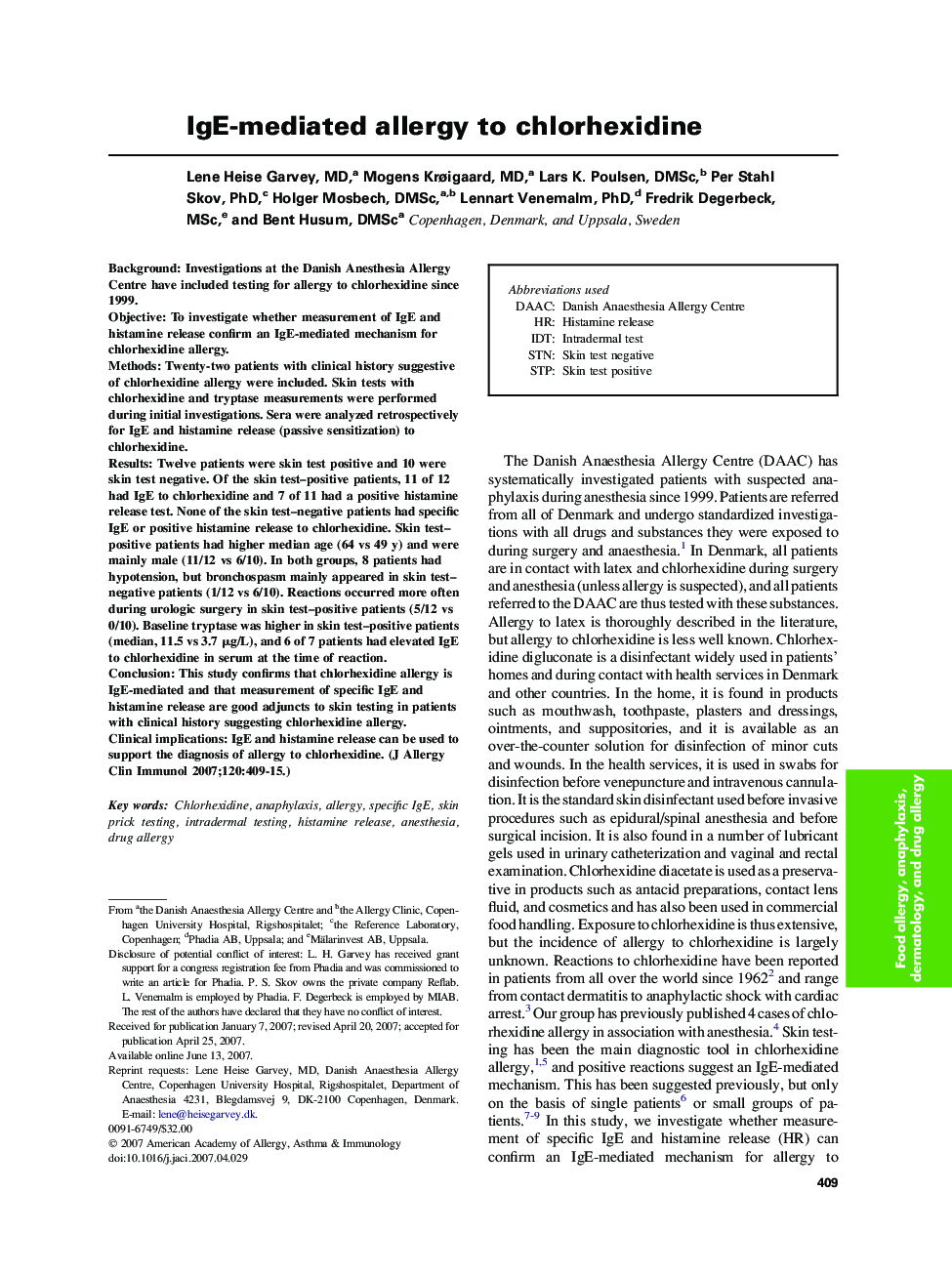 IgE-mediated allergy to chlorhexidine 