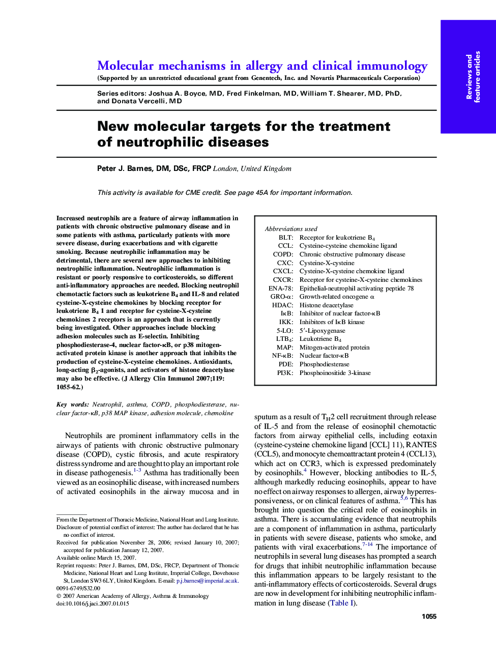 New molecular targets for the treatment of neutrophilic diseases 