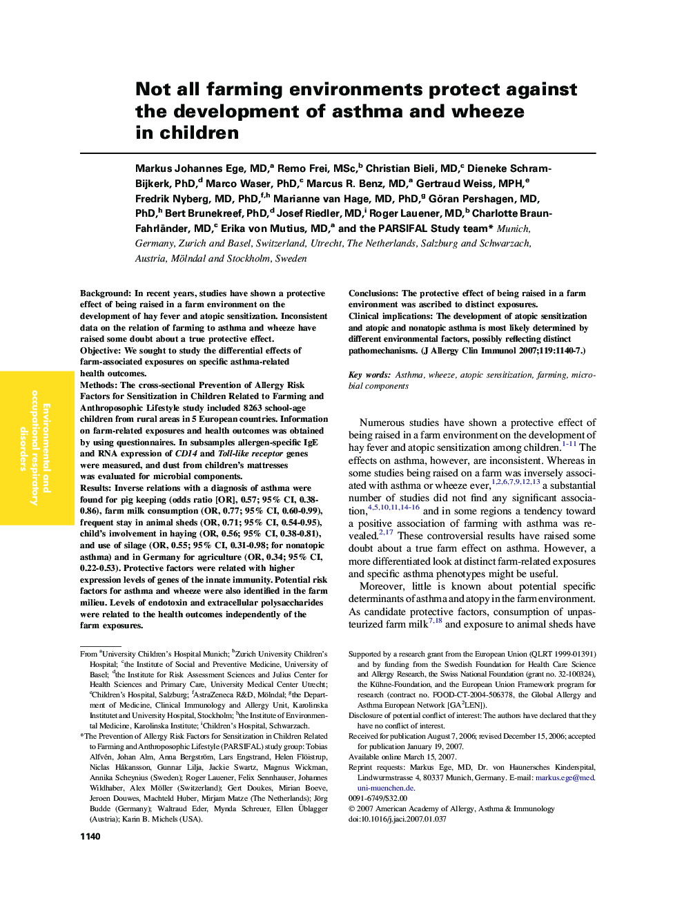 Not all farming environments protect against the development of asthma and wheeze in children 