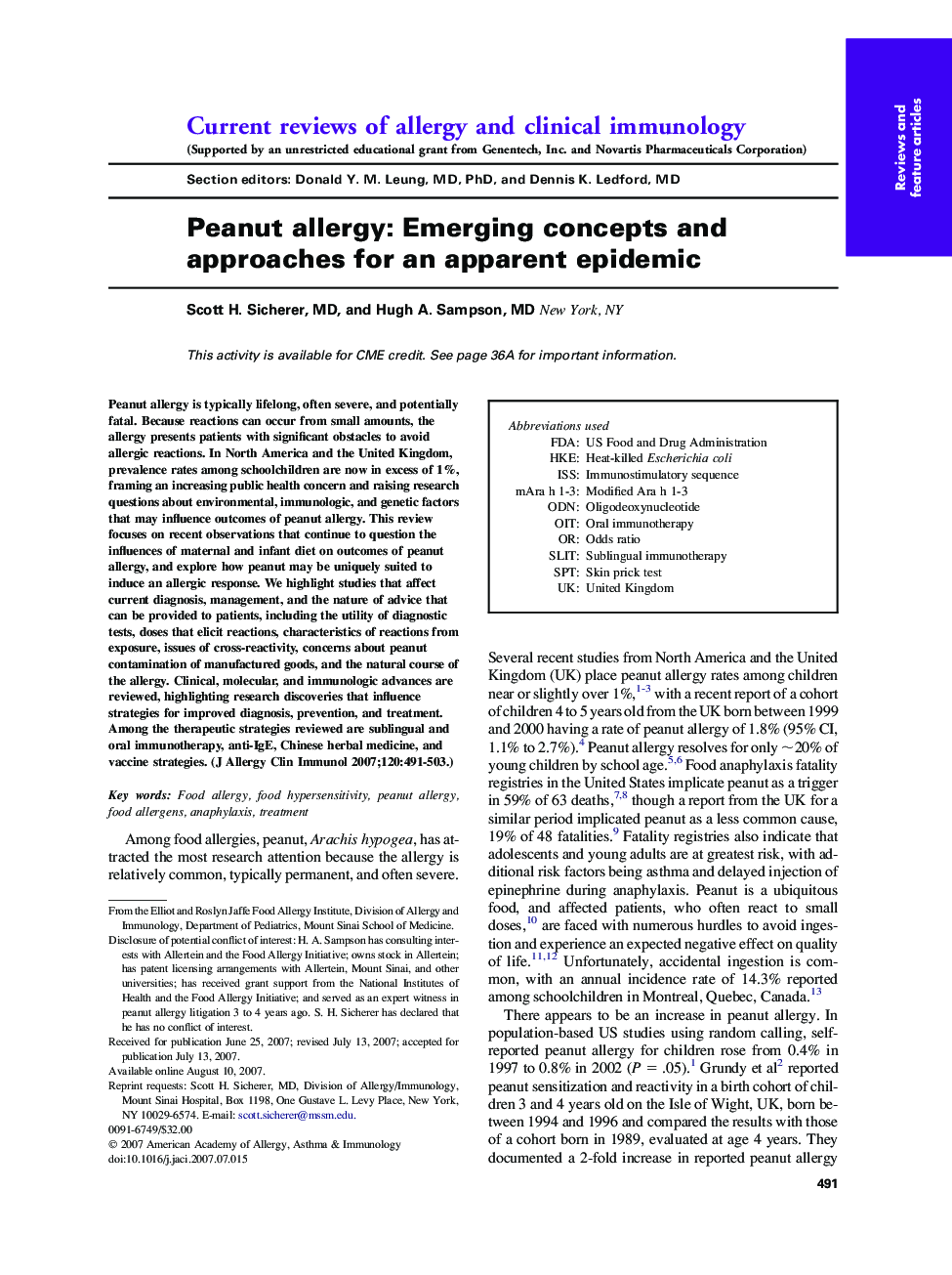 Peanut allergy: Emerging concepts and approaches for an apparent epidemic 