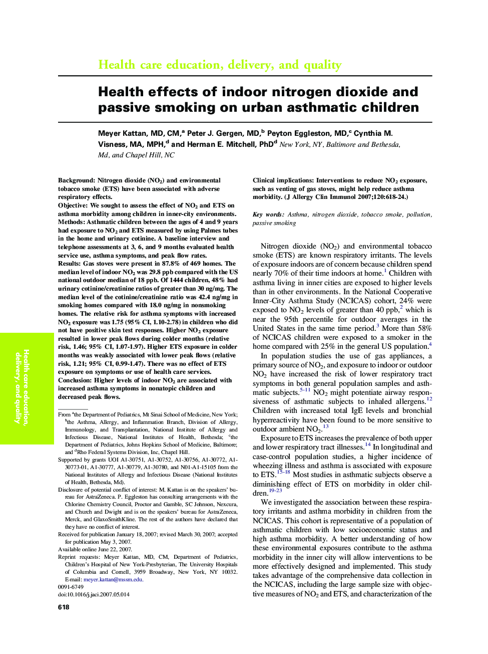 Health effects of indoor nitrogen dioxide and passive smoking on urban asthmatic children 