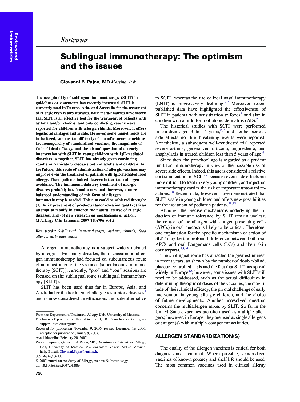 Sublingual immunotherapy: The optimism and the issues 