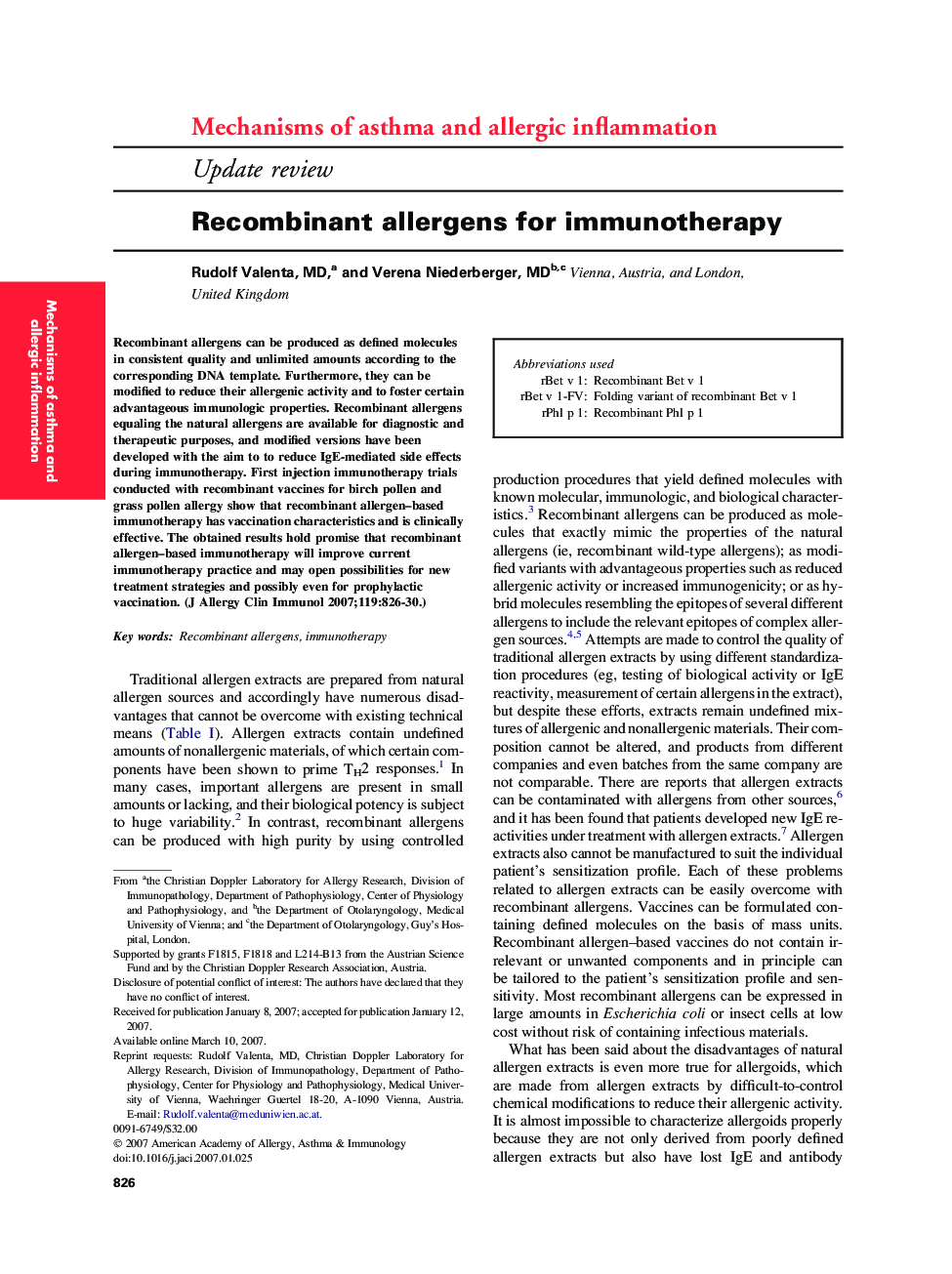 Recombinant allergens for immunotherapy 