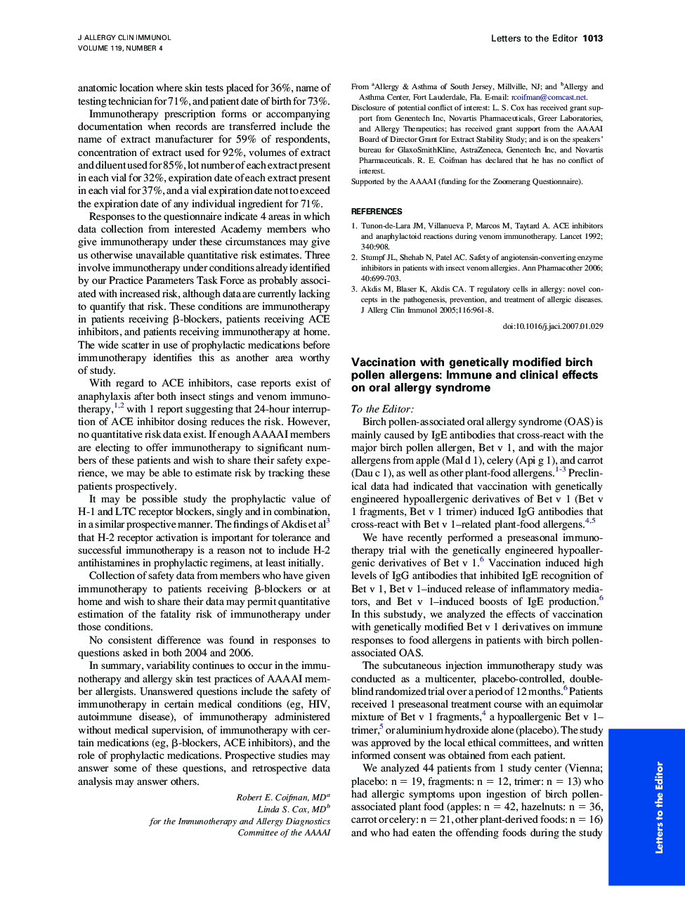 عکس صفحه اول مقاله: Vaccination with genetically modified birch pollen allergens: Immune and clinical effects on oral allergy syndrome Vaccination with genetically modified birch pollen allergens: Immune and clinical effects on oral allergy syndrome