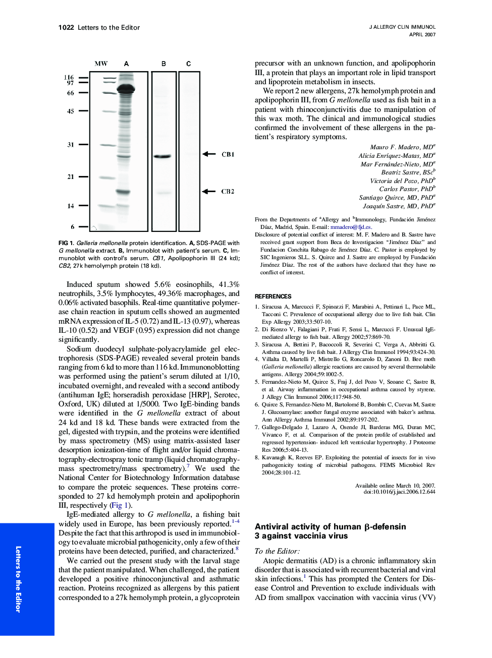 Antiviral activity of human Î²-defensin 3Â against vaccinia virus
