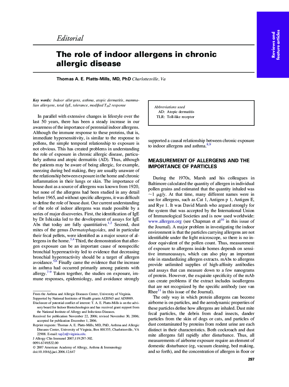 عکس صفحه اول مقاله: The role of indoor allergens in chronic allergic disease The role of indoor allergens in chronic allergic disease