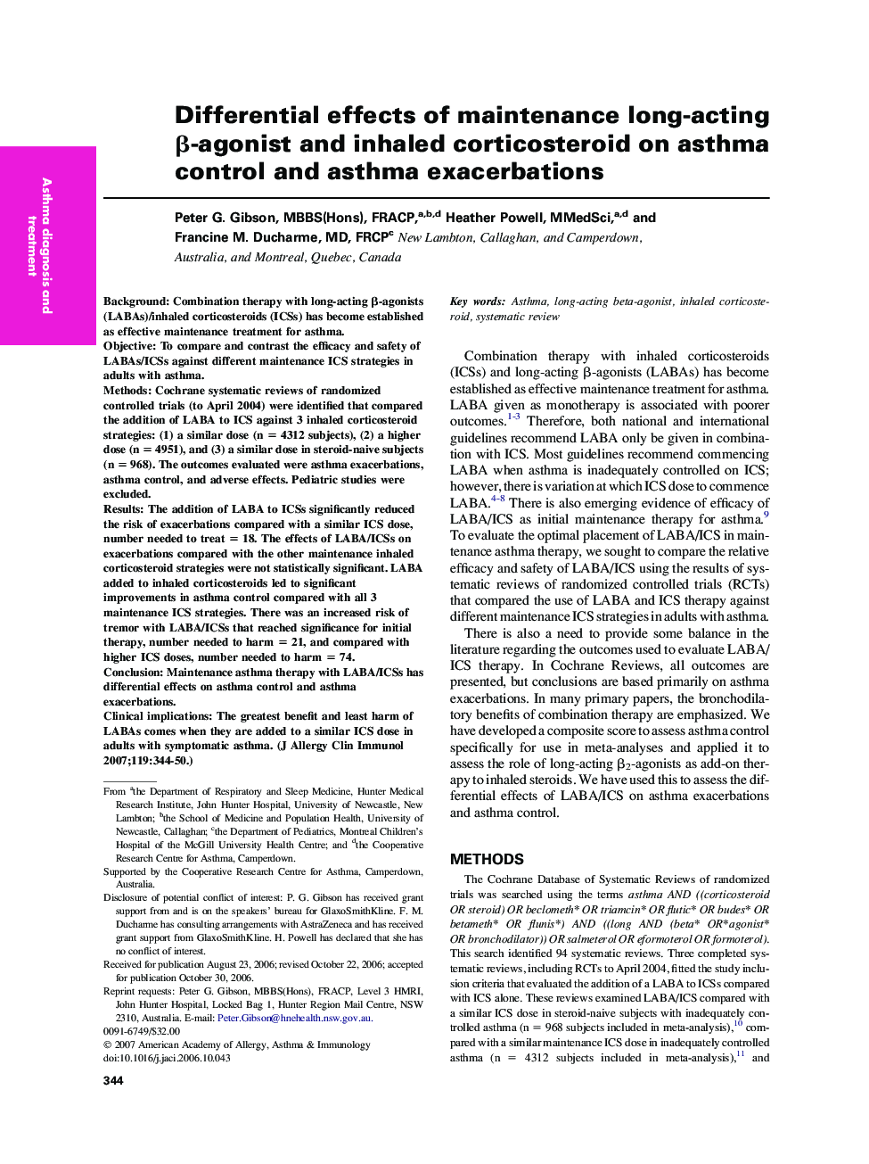 Differential effects of maintenance long-acting β-agonist and inhaled corticosteroid on asthma control and asthma exacerbations 