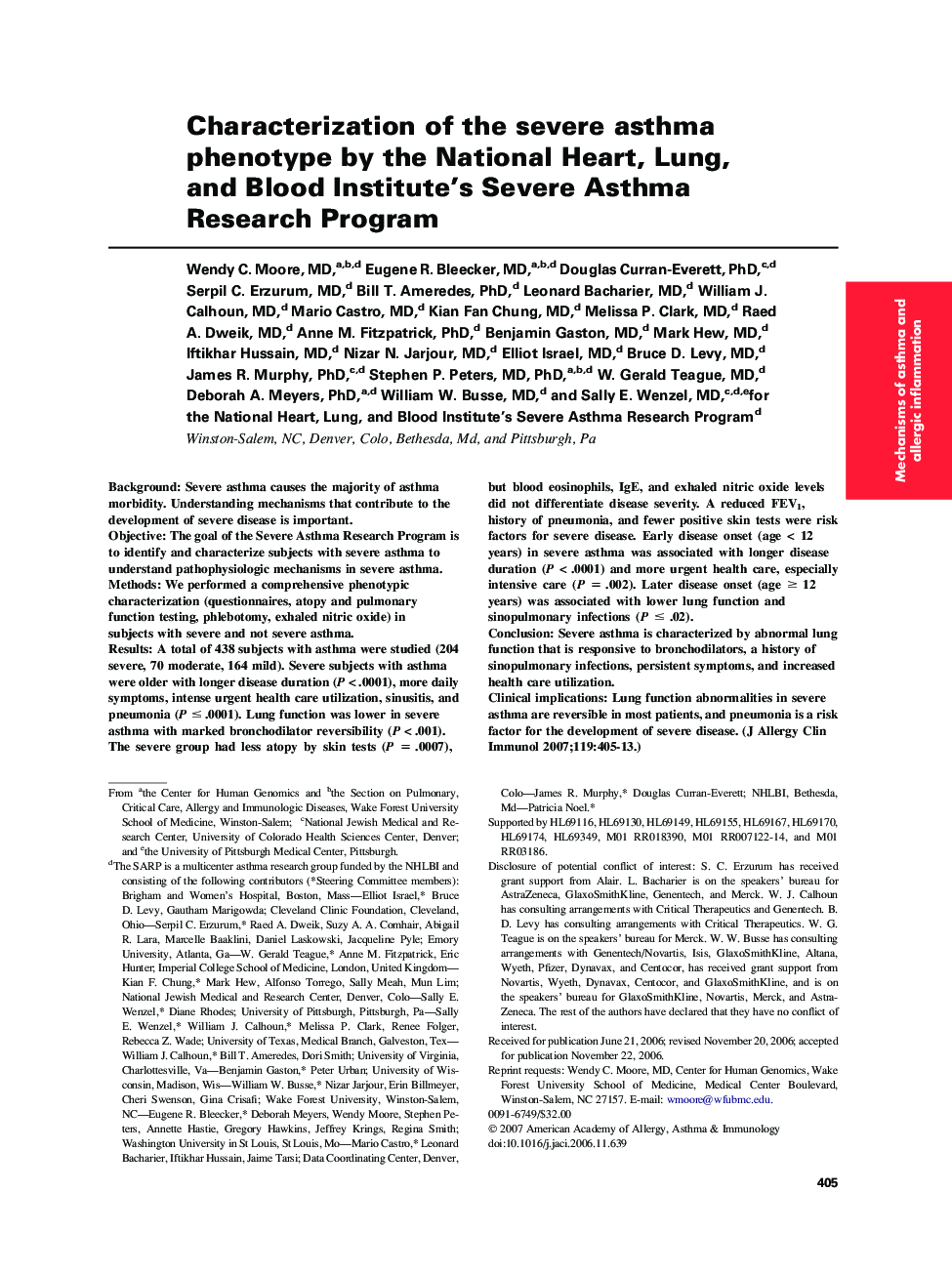 Characterization of the severe asthma phenotype by the National Heart, Lung, and Blood Institute's Severe Asthma Research Program 