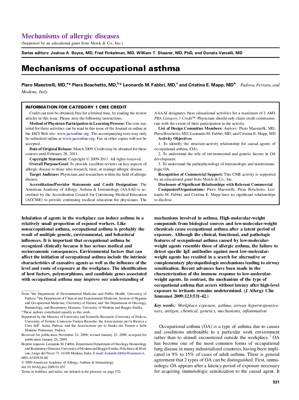 Mechanisms of occupational asthma 